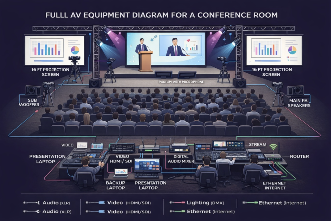 AV lighting setup diagram for stage events